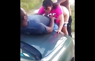 chubby Peaches blows lucky guy bend over car