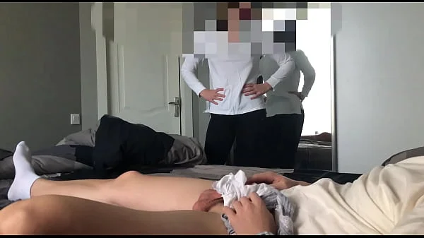 Stepsister caught me jerking off with her panties and helped me cum