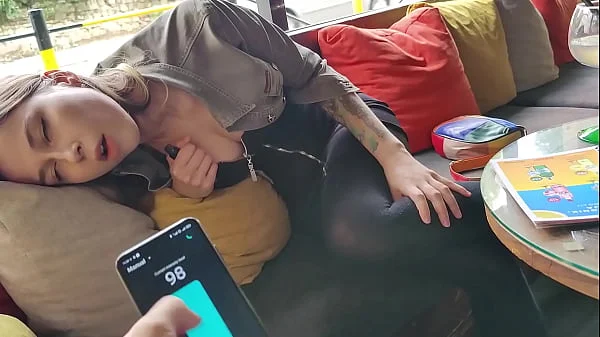 Remote control orgasm of my stepsister in Bar !