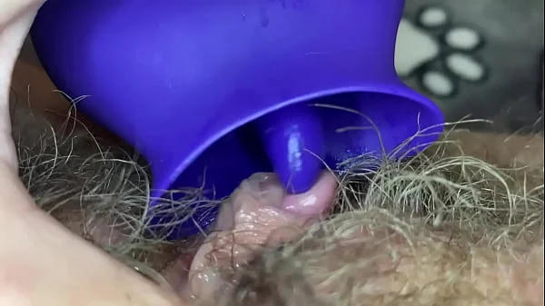 Extreme closeup big clit licking toy orgasm hairy pussy