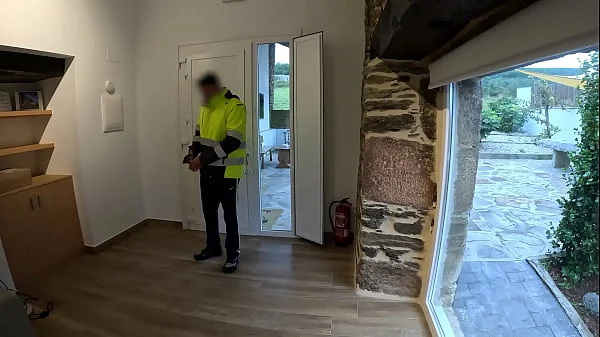 The delivery man comes home and I give him a surprise blowjob