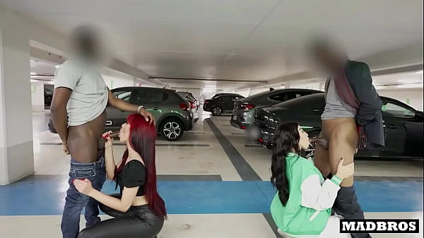 Two big ass Latina roommates fucked by two black guys in a public parking lot!!!