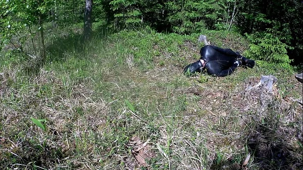 Outdoor hogtie in hot summer day.