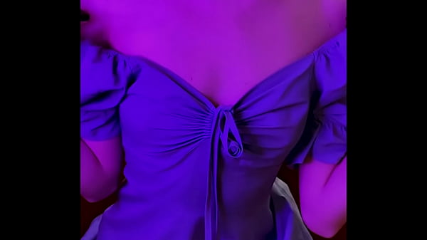 Beautiful girl 18 years old with a blue dress masturbates, sucks a dildo and fucks herself in front of you - ArinaFox